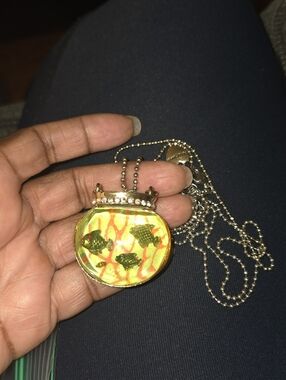Betsey Johnson Fish Bowl Necklace with Floating Pearl Bubbles Vintage Designer